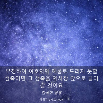 Picture 03 - 레위기 27:11 KOR - 부정하여 여호와께 예물로 드리지 - Bible Verse Picture