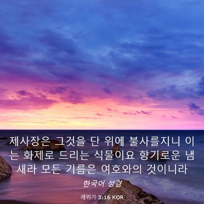 Picture 03 - 레위기 3:16 KOR - 제사장은 그것을 단 위에 불사를지니 - Bible Verse Picture