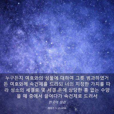 Picture 03 - 레위기 5:15 KOR - 누구든지 여호와의 성물에 대하여 - Bible Verse Picture