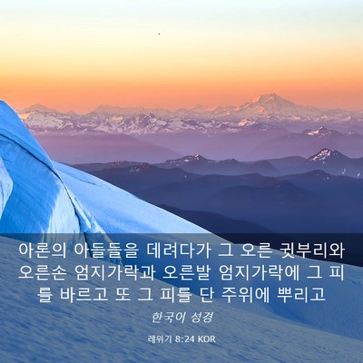 Picture 03 - 레위기 8:24 KOR - 아론의 아들들을 데려다가 그 오른 - Bible Verse Picture