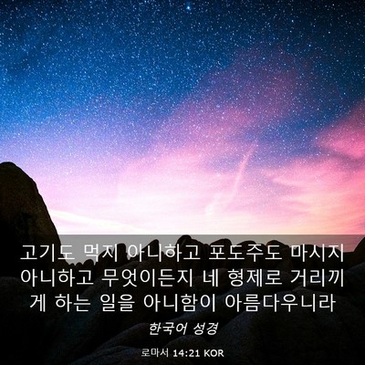 Picture 03 - 로마서 14:21 KOR - 고기도 먹지 아니하고 포도주도 - Bible Verse Picture