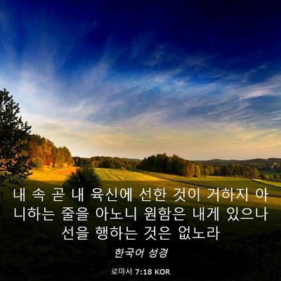 Picture 03 - 로마서 7:18 KOR - 내 속 곧 내 육신에 선한 것이 거하지 - Bible Verse Picture