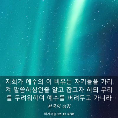 Picture 03 - 마가복음 12:12 KOR - 저희가 예수의 이 비유는 자기들을 - Bible Verse Picture