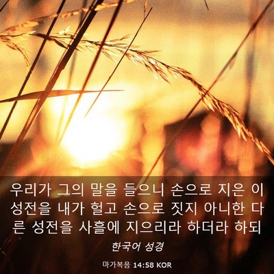 Picture 03 - 마가복음 14:58 KOR - 우리가 그의 말을 들으니 손으로 - Bible Verse Picture
