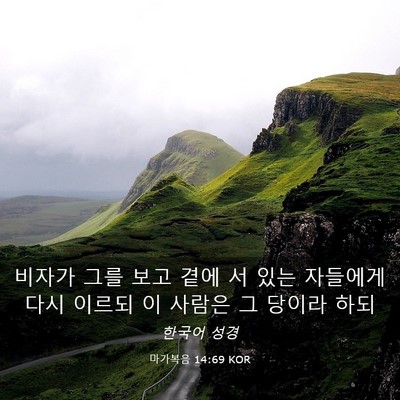 Picture 03 - 마가복음 14:69 KOR - 비자가 그를 보고 곁에 서 있는 - Bible Verse Picture