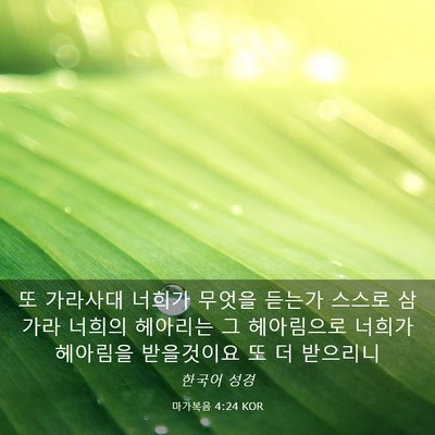 Picture 03 - 마가복음 4:24 KOR - 또 가라사대 너희가 무엇을 듣는가 - Bible Verse Picture