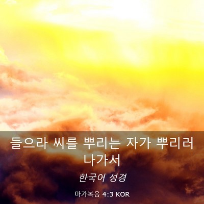 Picture 03 - 마가복음 4:3 KOR - 들으라 씨를 뿌리는 자가 뿌리러 - Bible Verse Picture