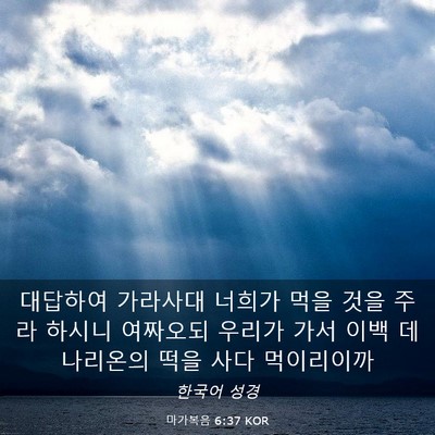 Picture 03 - 마가복음 6:37 KOR - 대답하여 가라사대 너희가 먹을 것을 - Bible Verse Picture