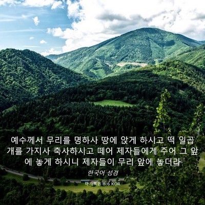 Picture 03 - 마가복음 8:6 KOR - 예수께서 무리를 명하사 땅에 앉게 - Bible Verse Picture