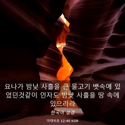 Picture 03 - 마태복음 12:40 KOR - 요나가 밤낮 사흘을 큰 물고기 - Bible Verse Picture