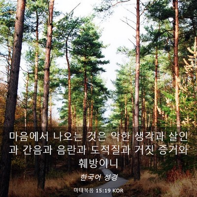 Picture 03 - 마태복음 15:19 KOR - 마음에서 나오는 것은 악한 생각과 - Bible Verse Picture