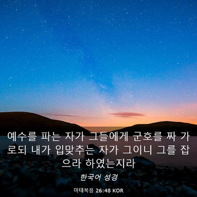Picture 03 - 마태복음 26:48 KOR - 예수를 파는 자가 그들에게 군호를 - Bible Verse Picture