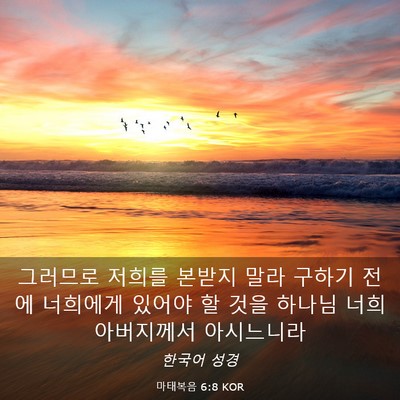 Picture 03 - 마태복음 6:8 KOR - 그러므로 저희를 본받지 말라 구하기 - Bible Verse Picture