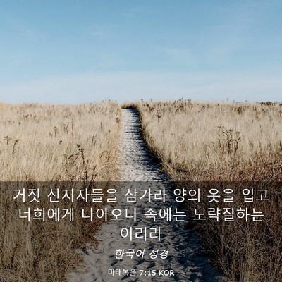 Picture 03 - 마태복음 7:15 KOR - 거짓 선지자들을 삼가라 양의 옷을 - Bible Verse Picture