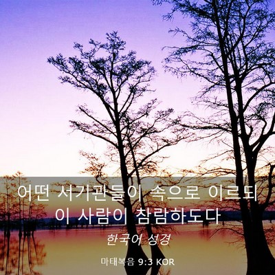 Picture 03 - 마태복음 9:3 KOR - 어떤 서기관들이 속으로 이르되 이 - Bible Verse Picture