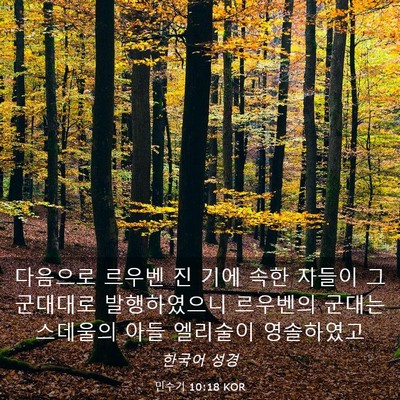 Picture 03 - 민수기 10:18 KOR - 다음으로 르우벤 진 기에 속한 - Bible Verse Picture