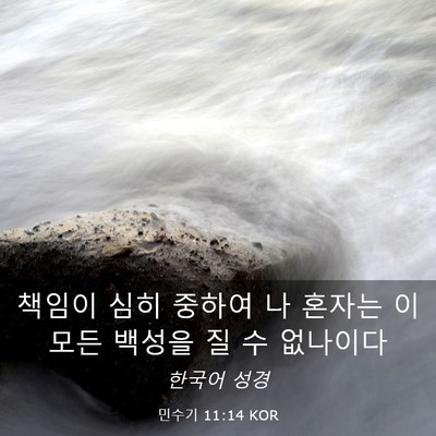 Picture 03 - 민수기 11:14 KOR - 책임이 심히 중하여 나 혼자는 이 - Bible Verse Picture