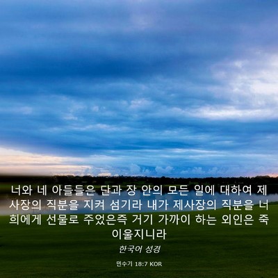 Picture 03 - 민수기 18:7 KOR - 너와 네 아들들은 단과 장 안의 모든 - Bible Verse Picture