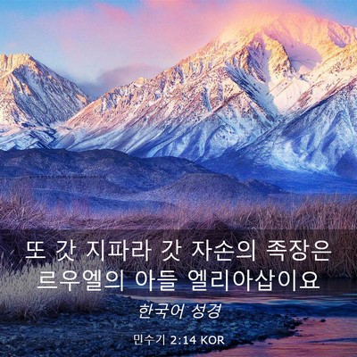 Picture 03 - 민수기 2:14 KOR - 또 갓 지파라 갓 자손의 족장은 - Bible Verse Picture