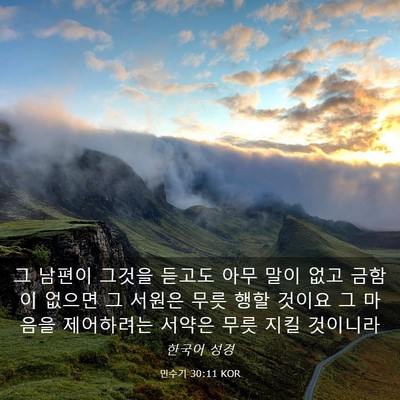 Picture 03 - 민수기 30:11 KOR - 그 남편이 그것을 듣고도 아무 말이 - Bible Verse Picture