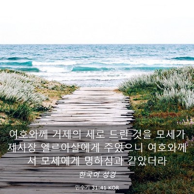 Picture 03 - 민수기 31:41 KOR - 여호와께 거제의 세로 드린 것을 - Bible Verse Picture