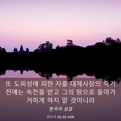 Picture 03 - 민수기 35:32 KOR - 또 도피성에 피한 자를 대제사장의 - Bible Verse Picture