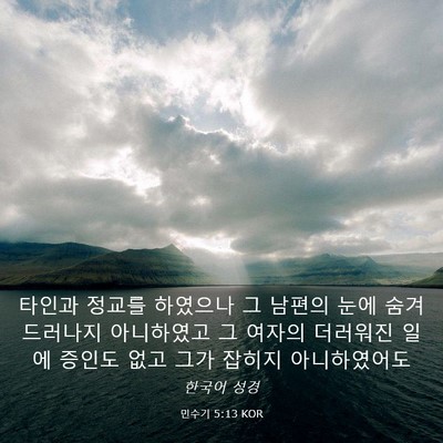 Picture 03 - 민수기 5:13 KOR - 타인과 정교를 하였으나 그 남편의 - Bible Verse Picture
