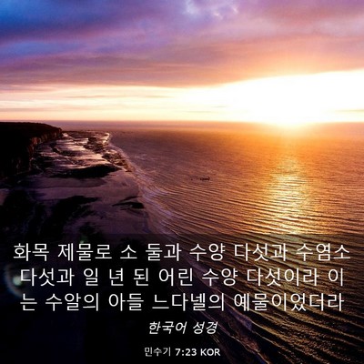 Picture 03 - 민수기 7:23 KOR - 화목 제물로 소 둘과 수양 다섯과 - Bible Verse Picture