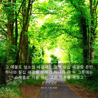 Picture 03 - 민수기 7:49 KOR - 그 예물도 성소의 세겔대로 일백 - Bible Verse Picture