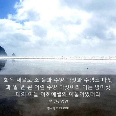 Picture 03 - 민수기 7:71 KOR - 화목 제물로 소 둘과 수양 다섯과 - Bible Verse Picture