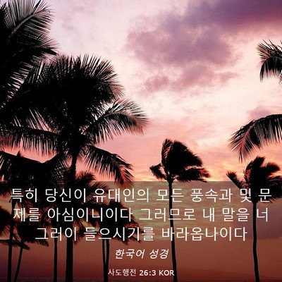 Picture 03 - 사도행전 26:3 KOR - 특히 당신이 유대인의 모든 풍속과 - Bible Verse Picture