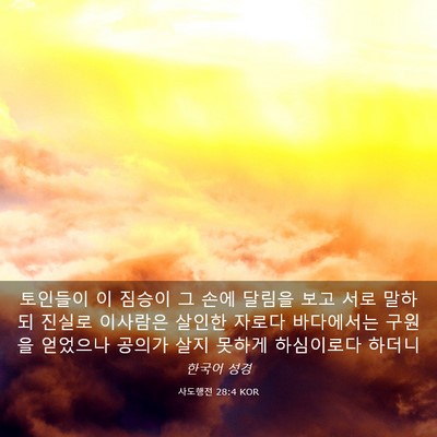 Picture 03 - 사도행전 28:4 KOR - 토인들이 이 짐승이 그 손에 달림을 - Bible Verse Picture