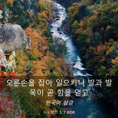 Picture 03 - 사도행전 3:7 KOR - 오른손을 잡아 일으키니 발과 발목이 - Bible Verse Picture