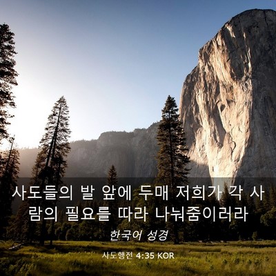 Picture 03 - 사도행전 4:35 KOR - 사도들의 발 앞에 두매 저희가 각 - Bible Verse Picture