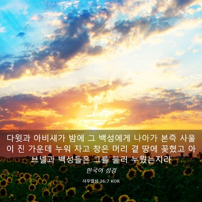 Picture 03 - 사무엘상 26:7 KOR - 다윗과 아비새가 밤에 그 백성에게 - Bible Verse Picture