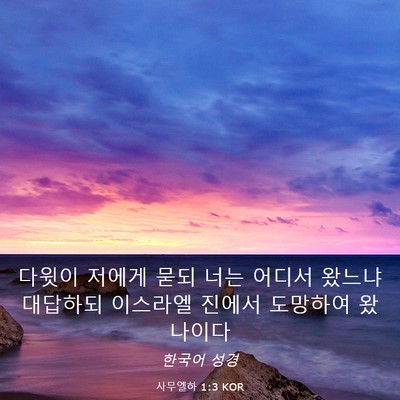 Picture 03 - 사무엘하 1:3 KOR - 다윗이 저에게 묻되 너는 어디서 - Bible Verse Picture