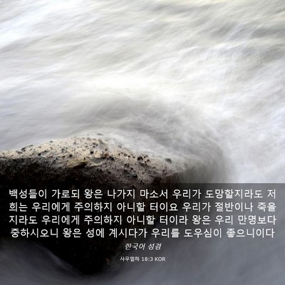 Picture 03 - 사무엘하 18:3 KOR - 백성들이 가로되 왕은 나가지 마소서 - Bible Verse Picture