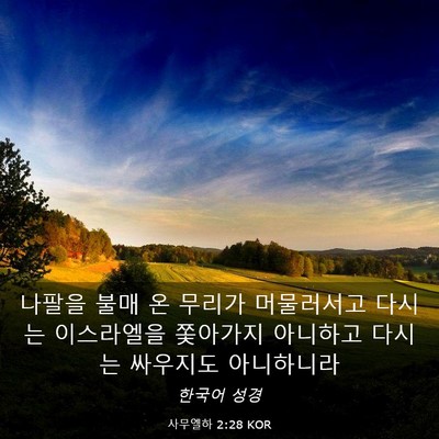 Picture 03 - 사무엘하 2:28 KOR - 나팔을 불매 온 무리가 머물러서고 - Bible Verse Picture