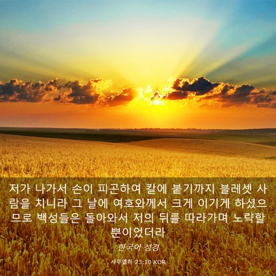 Picture 03 - 사무엘하 23:10 KOR - 저가 나가서 손이 피곤하여 칼에 - Bible Verse Picture