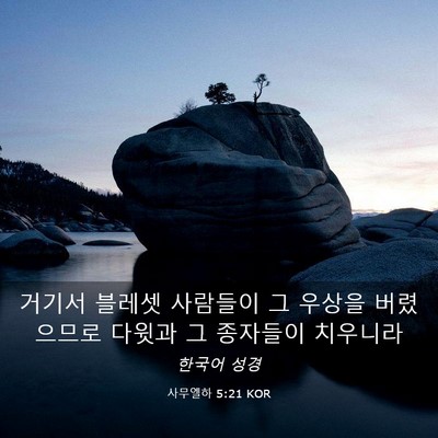 Picture 03 - 사무엘하 5:21 KOR - 거기서 블레셋 사람들이 그 우상을 - Bible Verse Picture