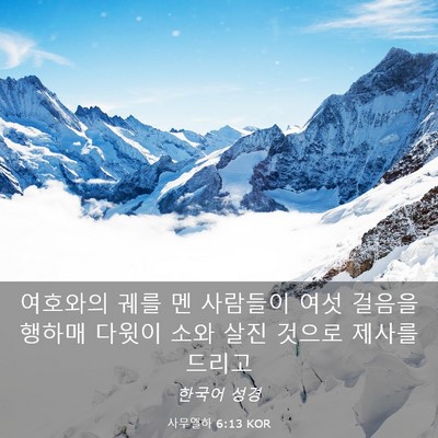 Picture 03 - 사무엘하 6:13 KOR - 여호와의 궤를 멘 사람들이 여섯 - Bible Verse Picture