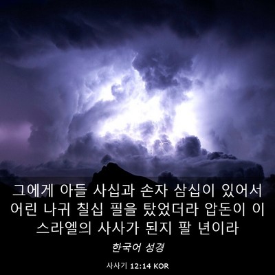 Picture 03 - 사사기 12:14 KOR - 그에게 아들 사십과 손자 삼십이 - Bible Verse Picture