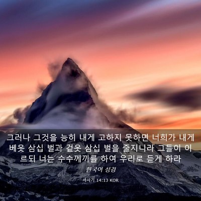 Picture 03 - 사사기 14:13 KOR - 그러나 그것을 능히 내게 고하지 - Bible Verse Picture