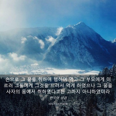 Picture 03 - 사사기 14:9 KOR - 손으로 그 꿀을 취하여 행하며 먹고 - Bible Verse Picture