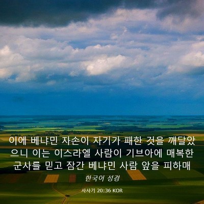 Picture 03 - 사사기 20:36 KOR - 이에 베냐민 자손이 자기가 패한 - Bible Verse Picture