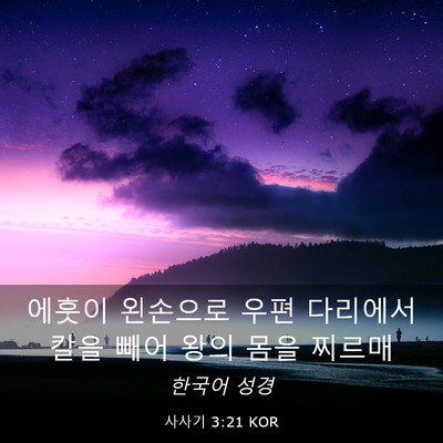 Picture 03 - 사사기 3:21 KOR - 에훗이 왼손으로 우편 다리에서 칼을 - Bible Verse Picture