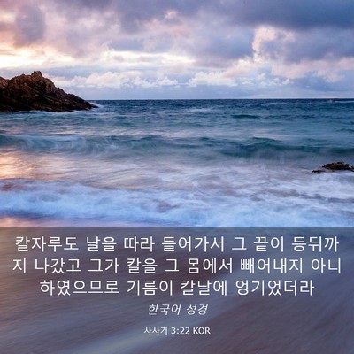Picture 03 - 사사기 3:22 KOR - 칼자루도 날을 따라 들어가서 그 - Bible Verse Picture