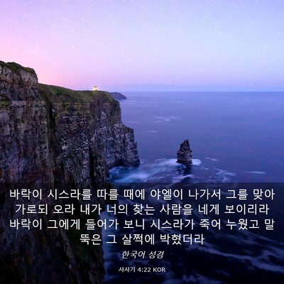 Picture 03 - 사사기 4:22 KOR - 바락이 시스라를 따를 때에 야엘이 - Bible Verse Picture