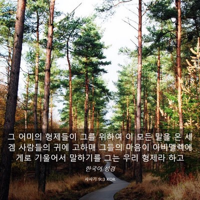Picture 03 - 사사기 9:3 KOR - 그 어미의 형제들이 그를 위하여 이 - Bible Verse Picture