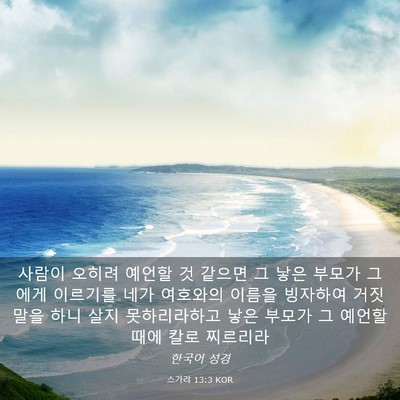 Picture 03 - 스가랴 13:3 KOR - 사람이 오히려 예언할 것 같으면 그 - Bible Verse Picture